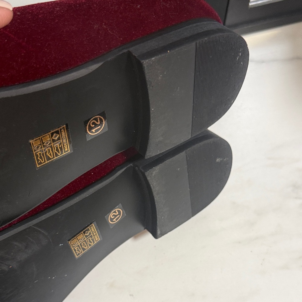 EUC Red Velvet Loafers with Gold Accent - Picture 12 of 12
